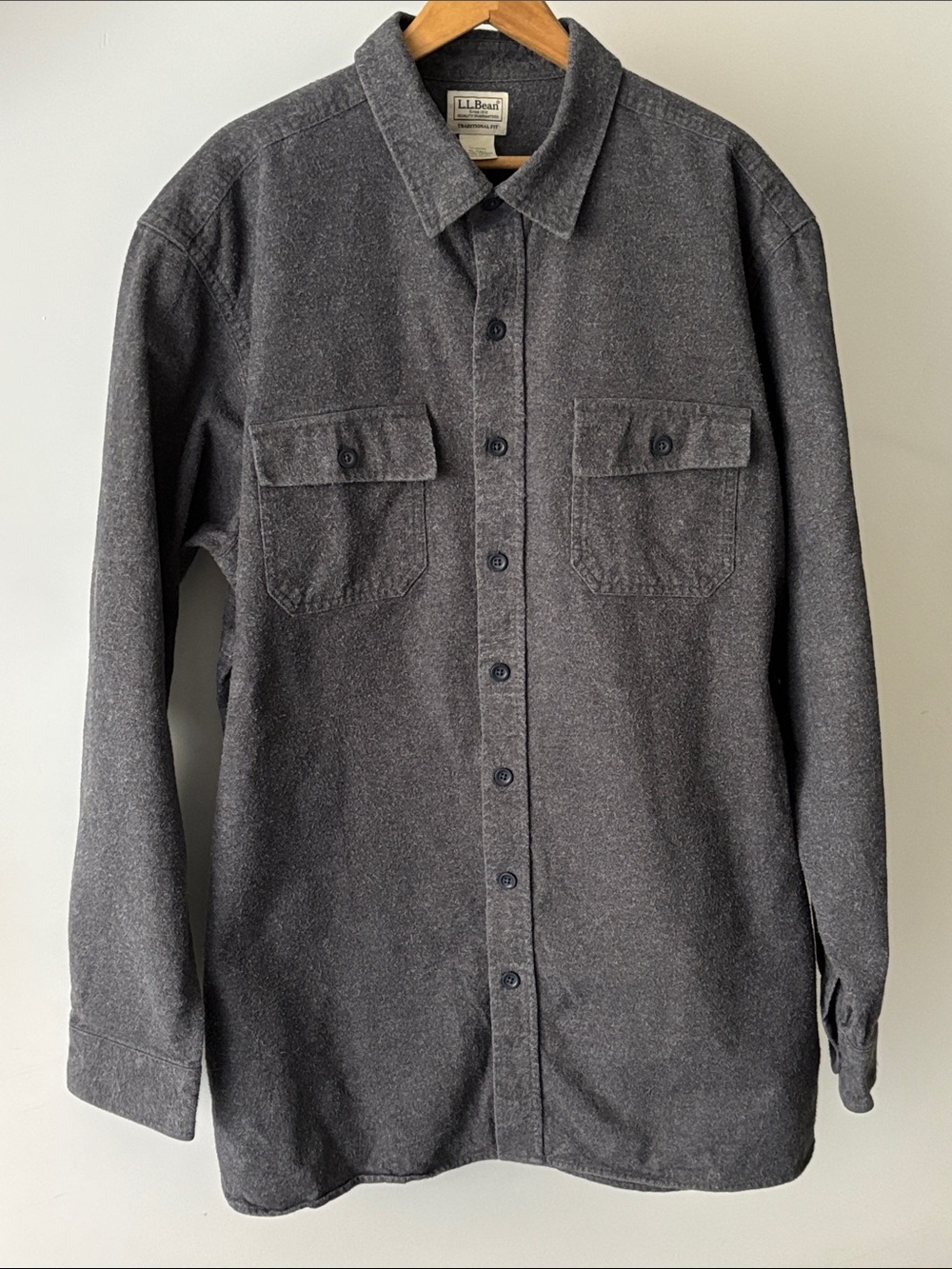 L.L.Bean Traditional Fit Heather Gray Flannel Shirt XL Tall 100% Cotton